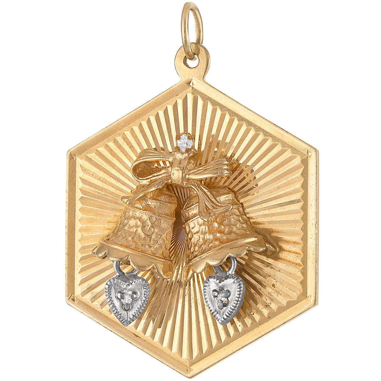 Vintage Diamond Two Tone Wedding Bells 14k Gold Charm